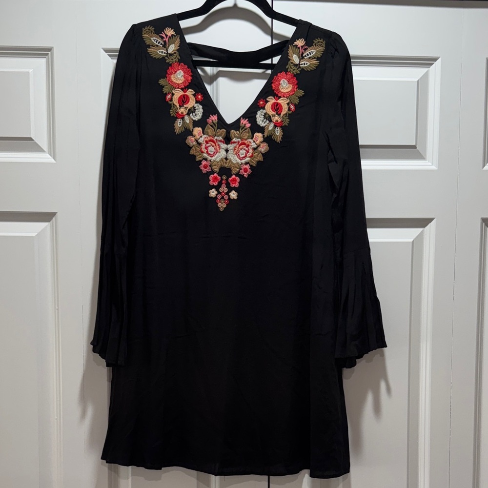 Altar'd State Black Dress with Floral Embroidery